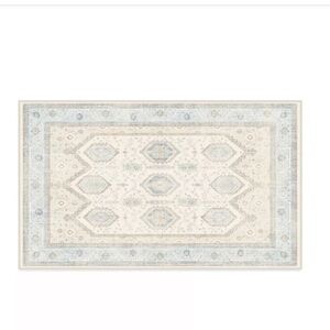 3x5’ Ruggable Washable Bridgerton Crown Affair Opal Rug Ivory/Blue with pad